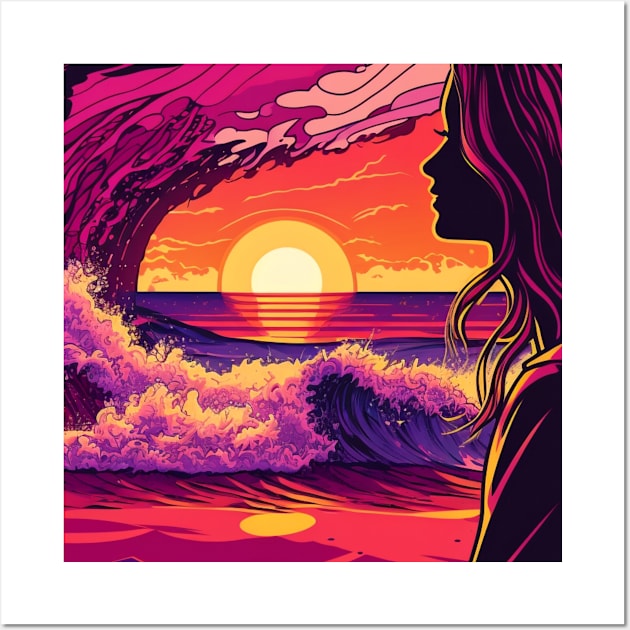 Surfer Girl Sunrise Wall Art by HuseLax Store 